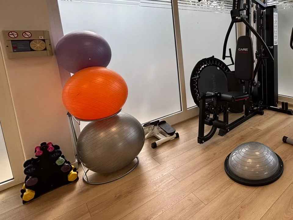 Ballons, stepper, haltères et demi-ballon d’équilibre du plateau